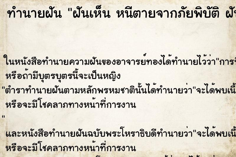 ทำนายฝันฝันเห็นหนีตายจากภัยพิบัติฝันว่าหนีตายจากภัยพิบัติ ทำนายฝันทำนายฝันฝันเห็นหนีตายจากภัยพิบัติฝันว่าหนีตายจากภัยพิบัติ